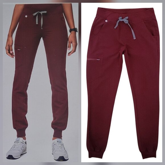 Figs Zamora Jogger Scrub Pants Women's Size Small Tall Burgundy - Picture 1 of 13